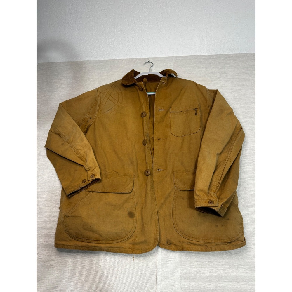 Vintage JC Higgins Duck Canvas Hunting Jacket TanBrownCorduroy Collar Mens 24x29